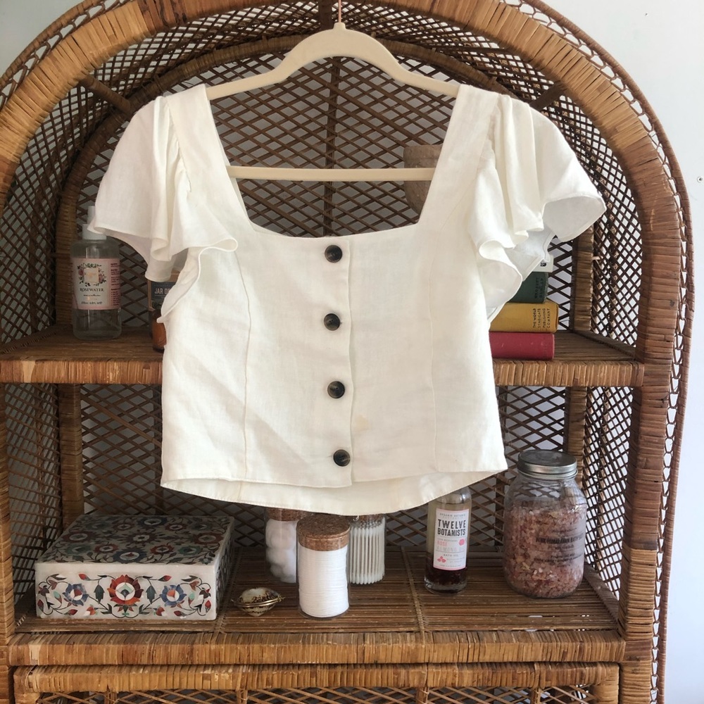 Linen crop top button up top